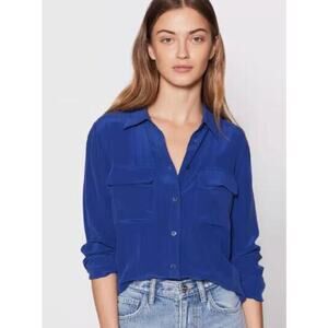 Equipment Silk Button Up Long Sleeve Shirt, Blue size M